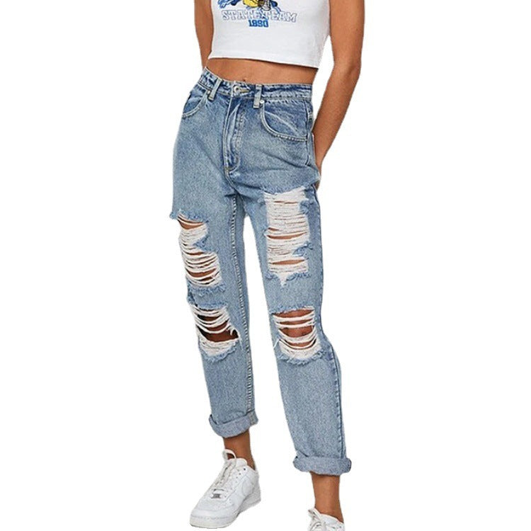 Women's Mid-Rise Ripped Jeans - Ariana Vogue