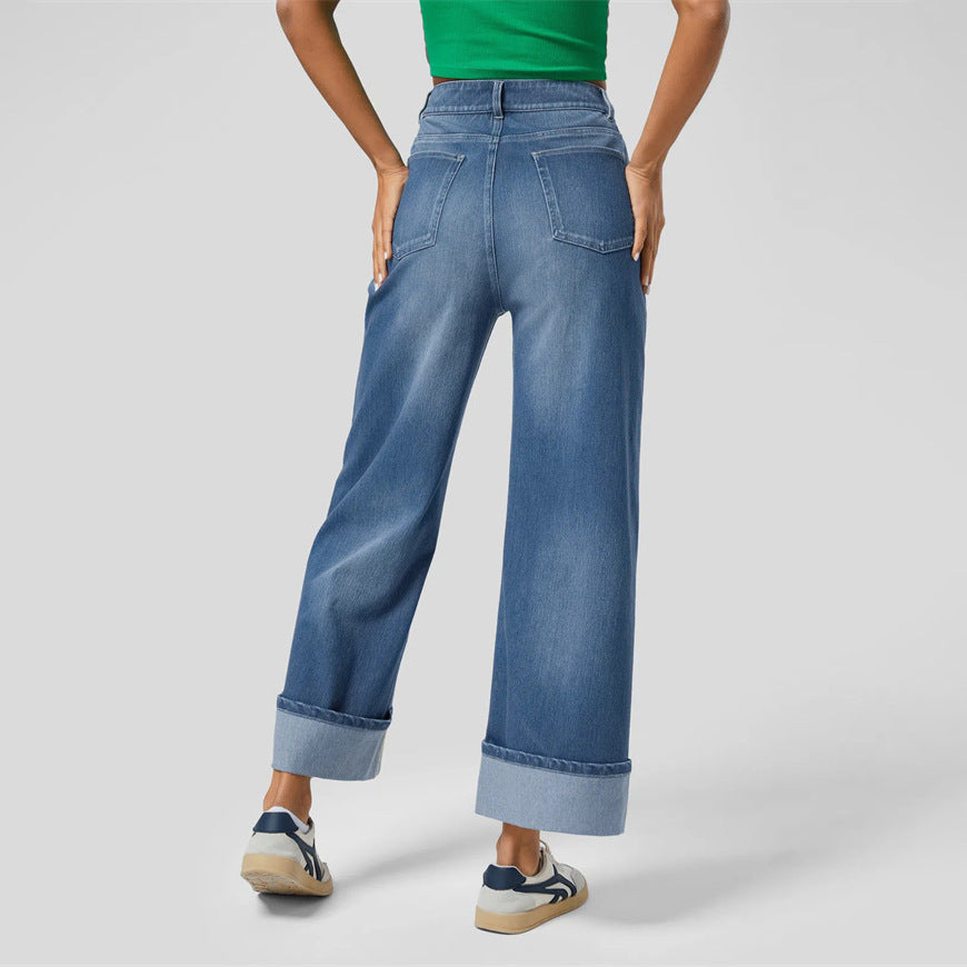 High-Waisted Wide Leg Denim Jeans