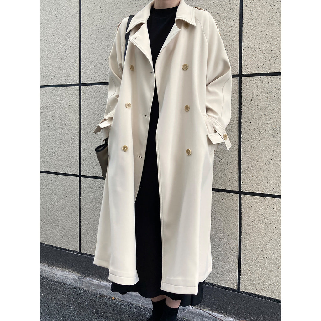 Women's Oversized Mid-Length Trench Coat - Autumn Drape Windbreaker