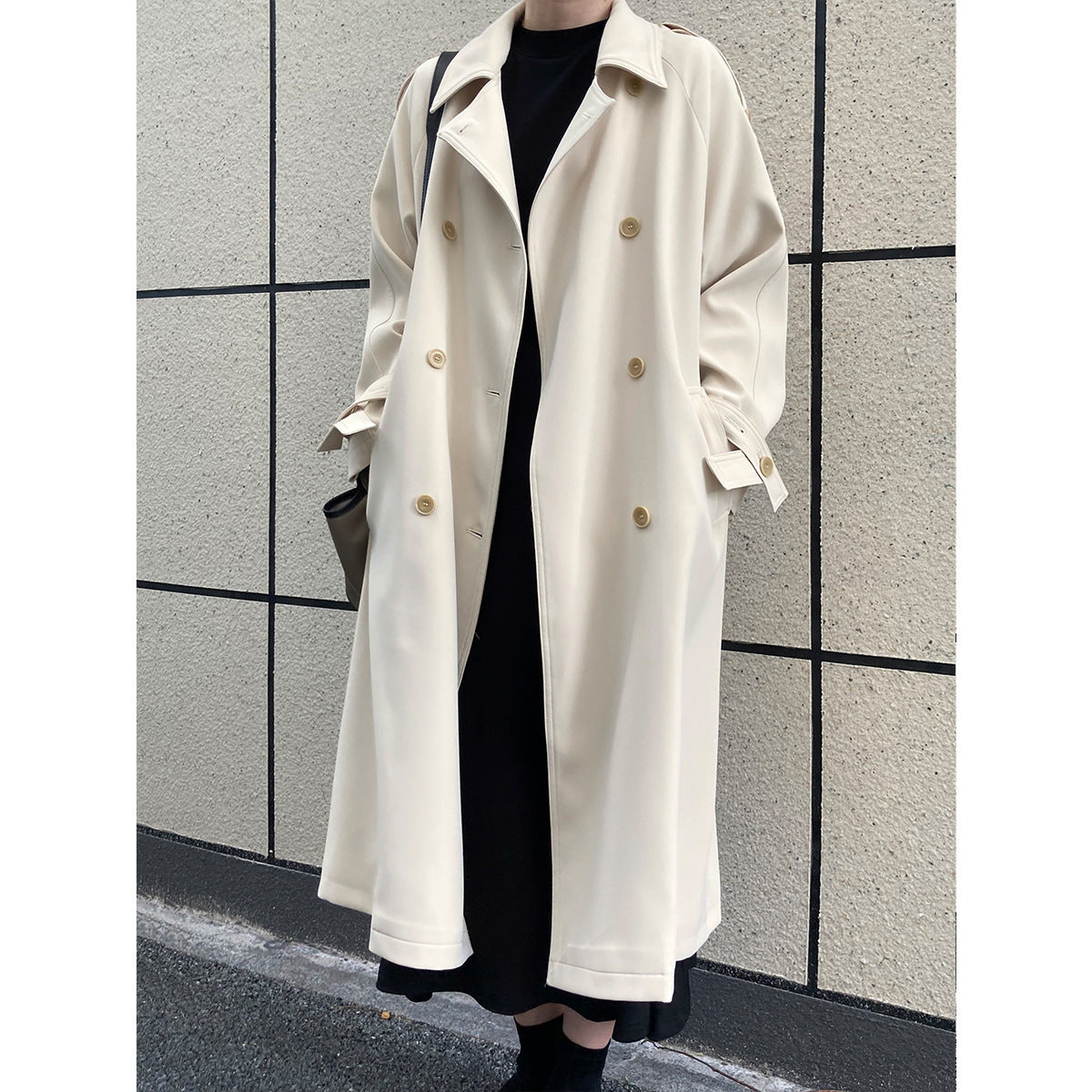 Women's Oversized Mid-Length Trench Coat - Autumn Drape Windbreaker