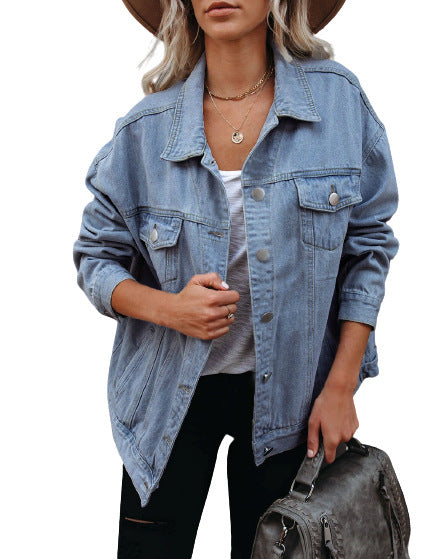 Relaxed Fit Denim Style Everyday Jacket with Button Front