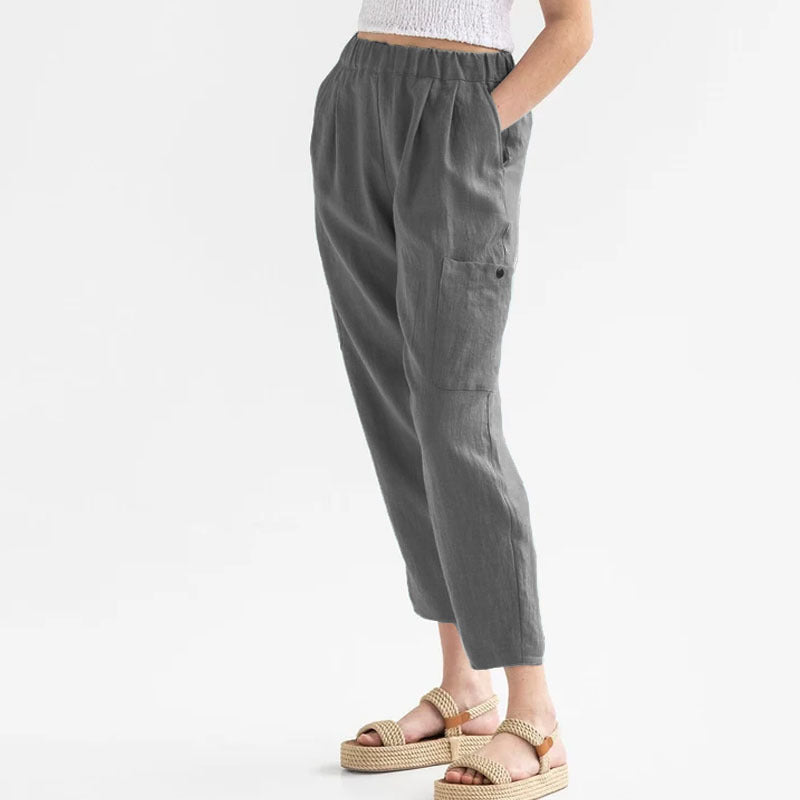 Women's Loose High Waist Cotton Linen Casual Pants with Pockets
