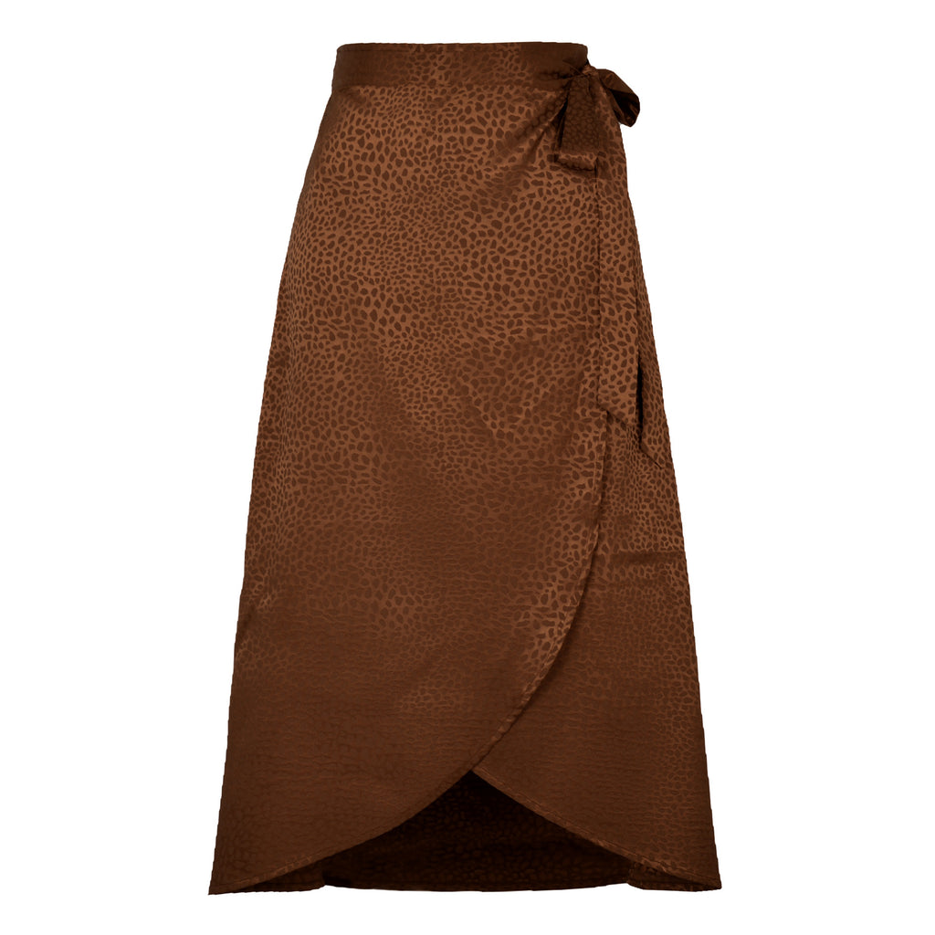 Elegant Jacquard High Waist Wrap Midi Skirt with Tie Detail