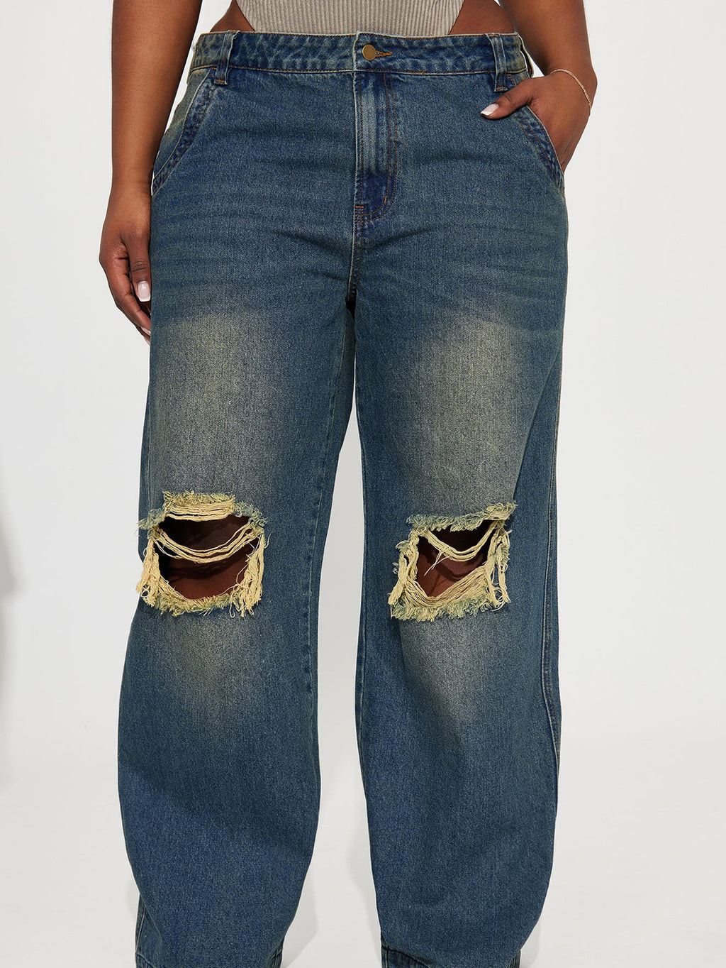 Women's Retro Washed Ripped Wide Leg Jeans
