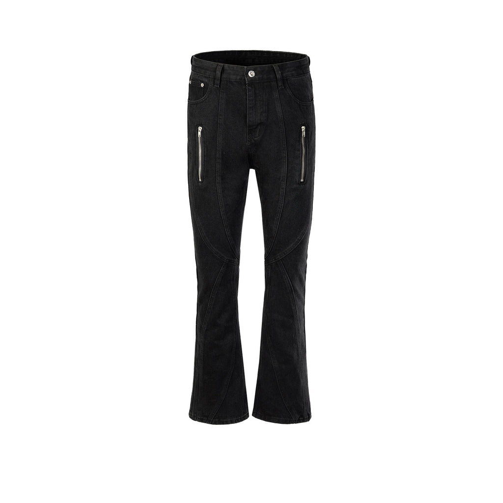 Women's Stylish Black Straight Leg Denim Jeans with Zipper Detail