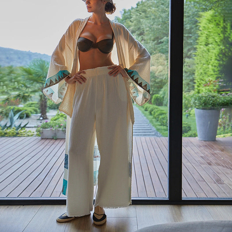 Effortlessly Chic Double Layer Cotton Gauze Relaxed Wide Leg Pants for Women