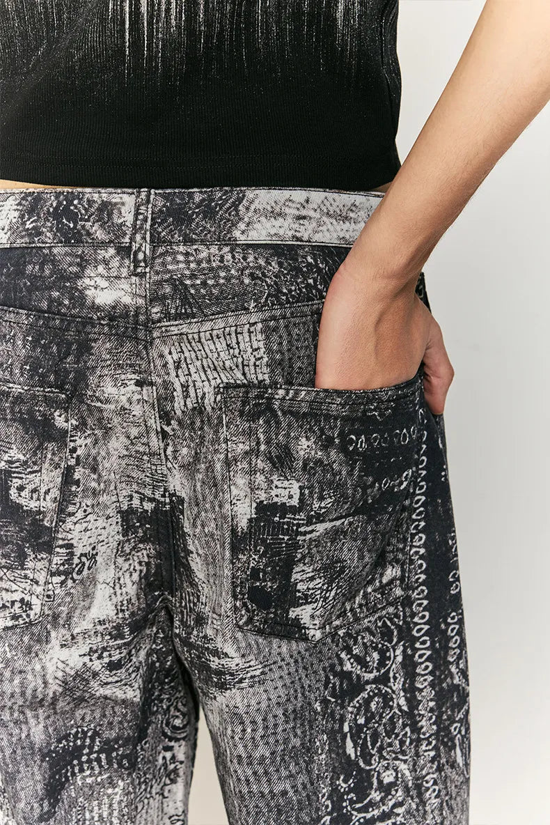 Vintage Paisley Print Straight-Leg Jeans
