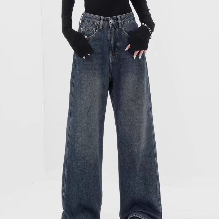Effortless Retro Dark Wash Baggy Jeans