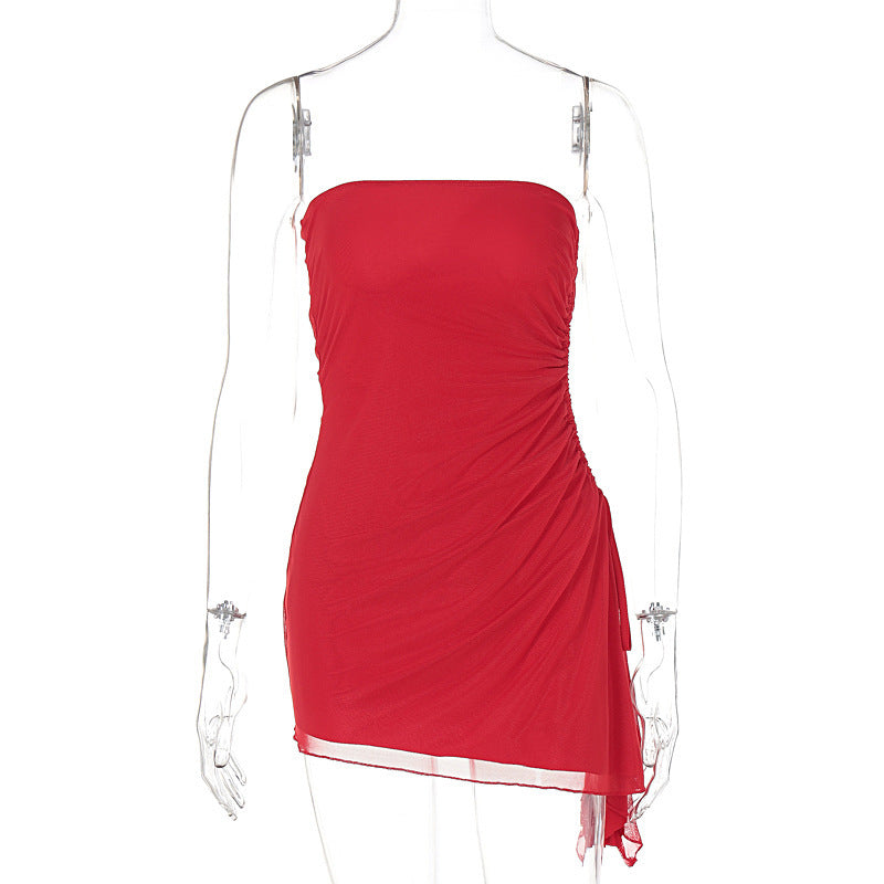 Y2K Backless Tube Top Dress - Sexy Split Party Mini