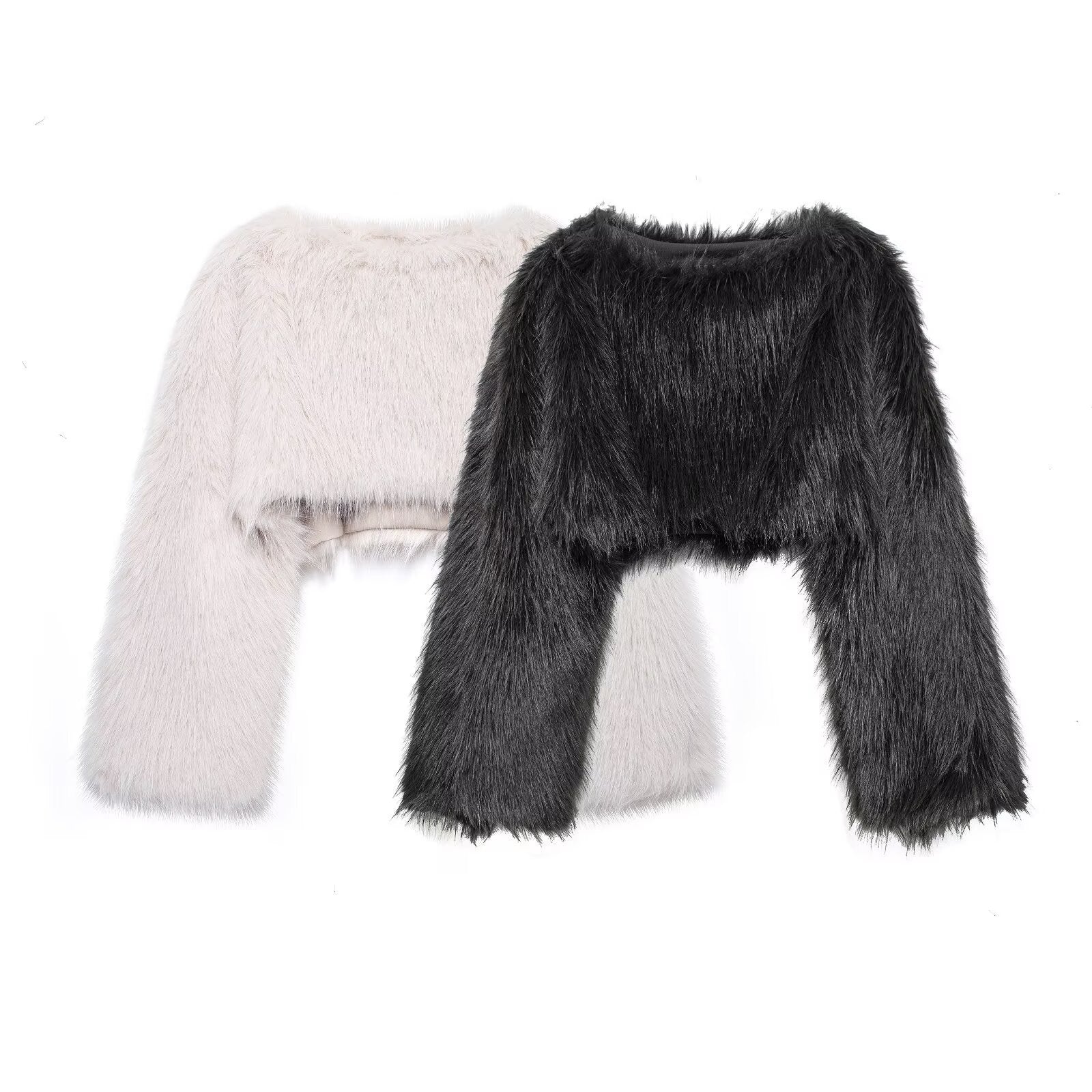 Chic Faux Fur Crop Jacket Statement Long Sleeve Cozy Outerwear