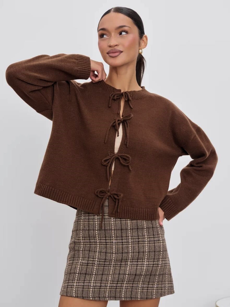 Relaxed Fit Tie Front Cardigan Sweater Cozy Knit Long Sleeve for Everyday Comfort