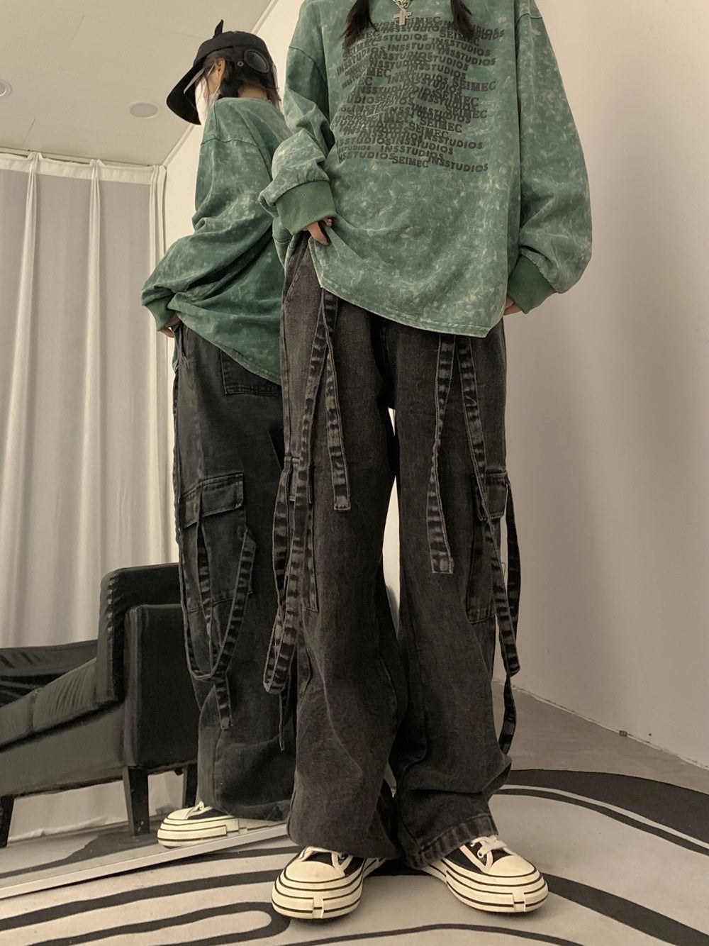 Baggy Washed Purple Denim Cargo Pants