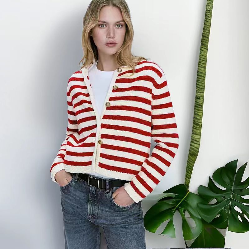 Elegant Striped Knitted Cardigan Sweater for Everyday Chic