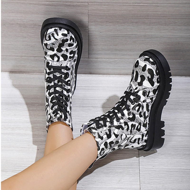 Zola Leopard Print Platform Combat Boots