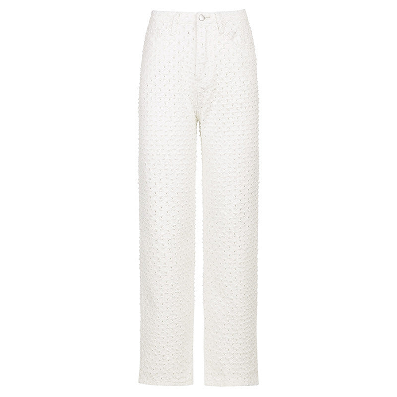 Textured Washed Straight Leg Jeans for Women