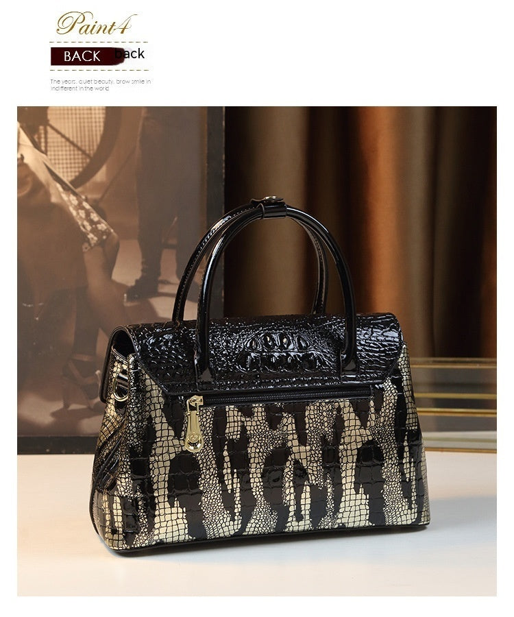 Chic Crocodile Embossed PU Leather Top Handle Crossbody Shoulder Bag