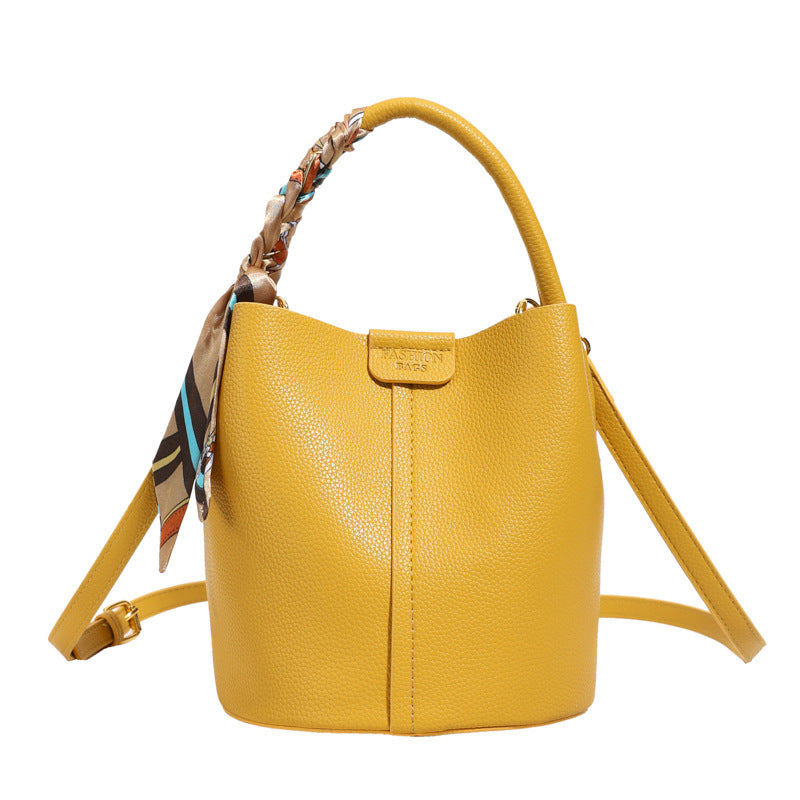 Chic PU Leather Bucket Bag with Elegant Scarf Handle Detail