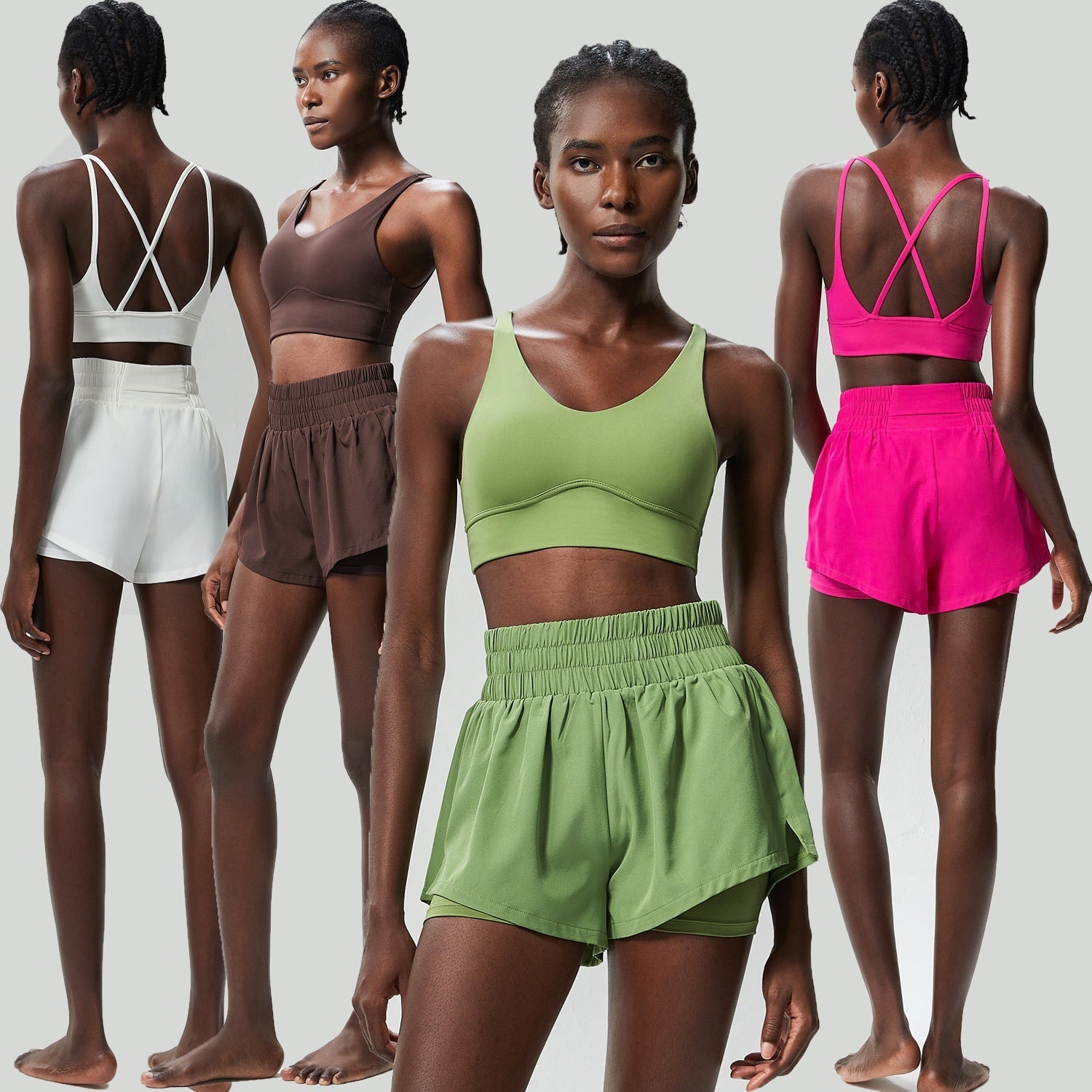 Quick Drying Nylon Athletic Crop Top and Dolphin Line Shorts Set for Fitness and Yoga