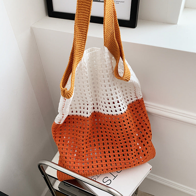 Boho Hollow Knit Shoulder Tote Bag