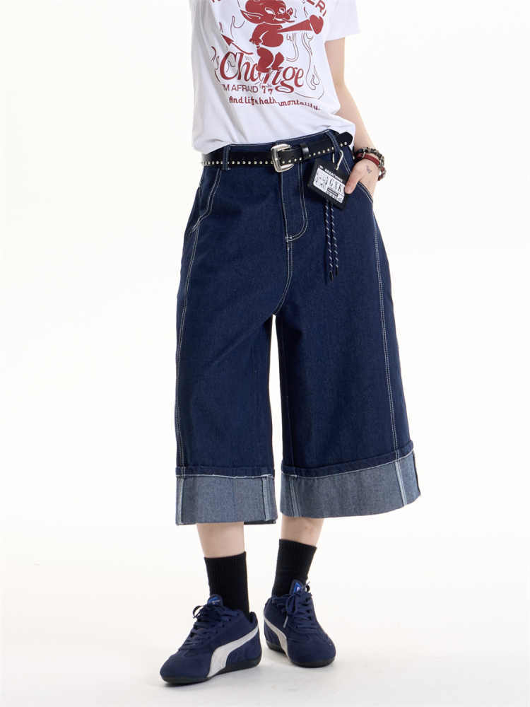 Cityscape Cuffed Wide-Leg Denim Jeans