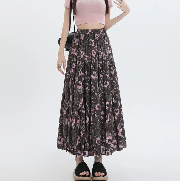 Bohemian Floral Chiffon Maxi Skirt - High Waist A-Line Tiered