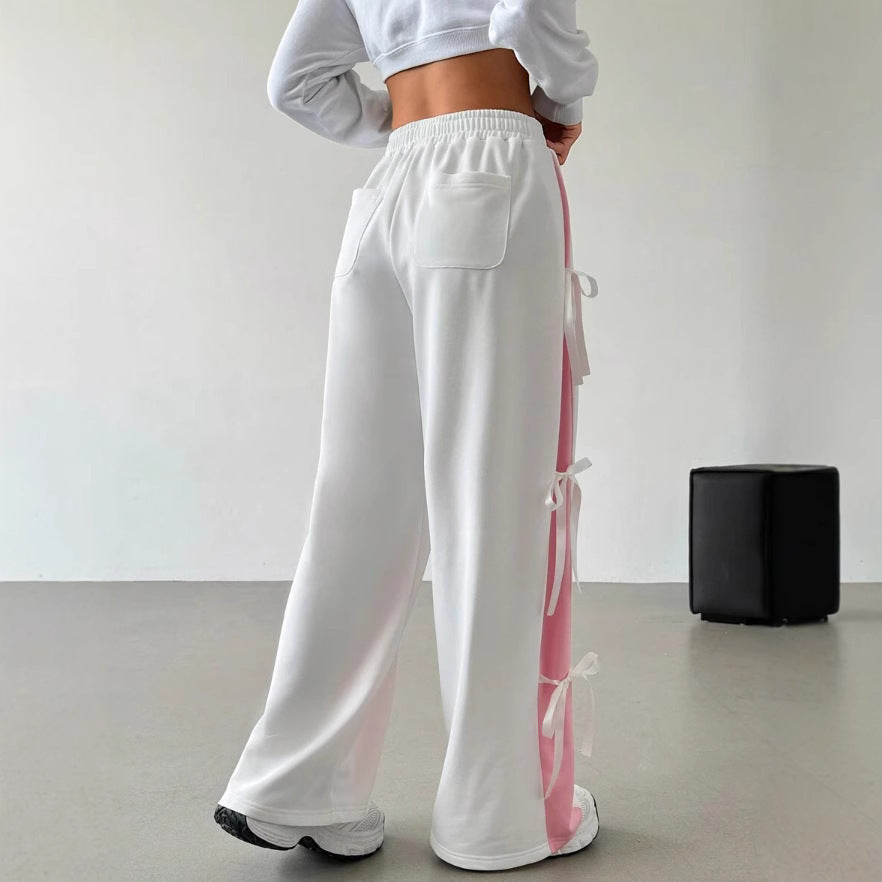 Women's Straight-Leg Trousers - Contrast Color Pull-On Pant