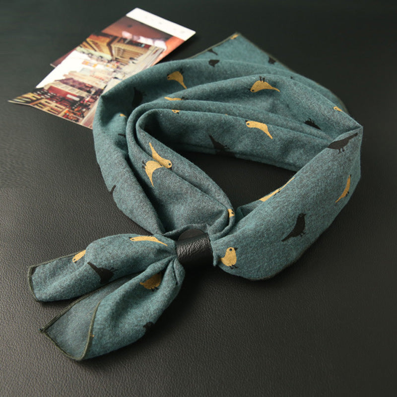Elegant Women's Cotton Square Scarf - Bird Print