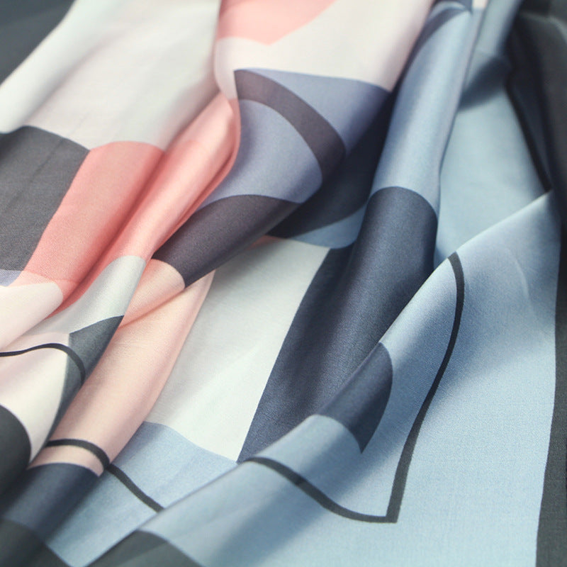Elegant Geometric Silk Feel Scarf & Shawl