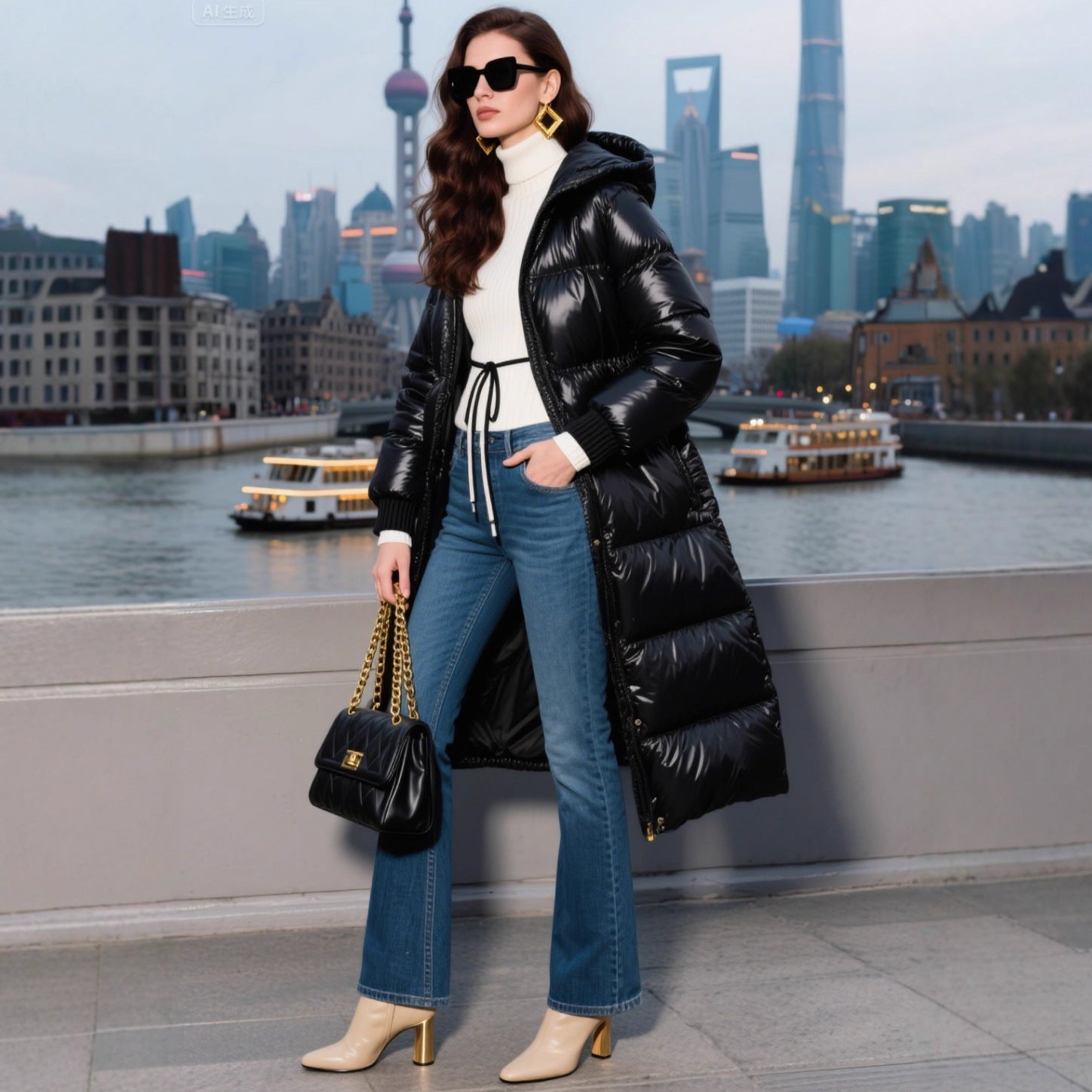 Chic Padded Longline Puffer Jacket with Hood for Winter Elegance