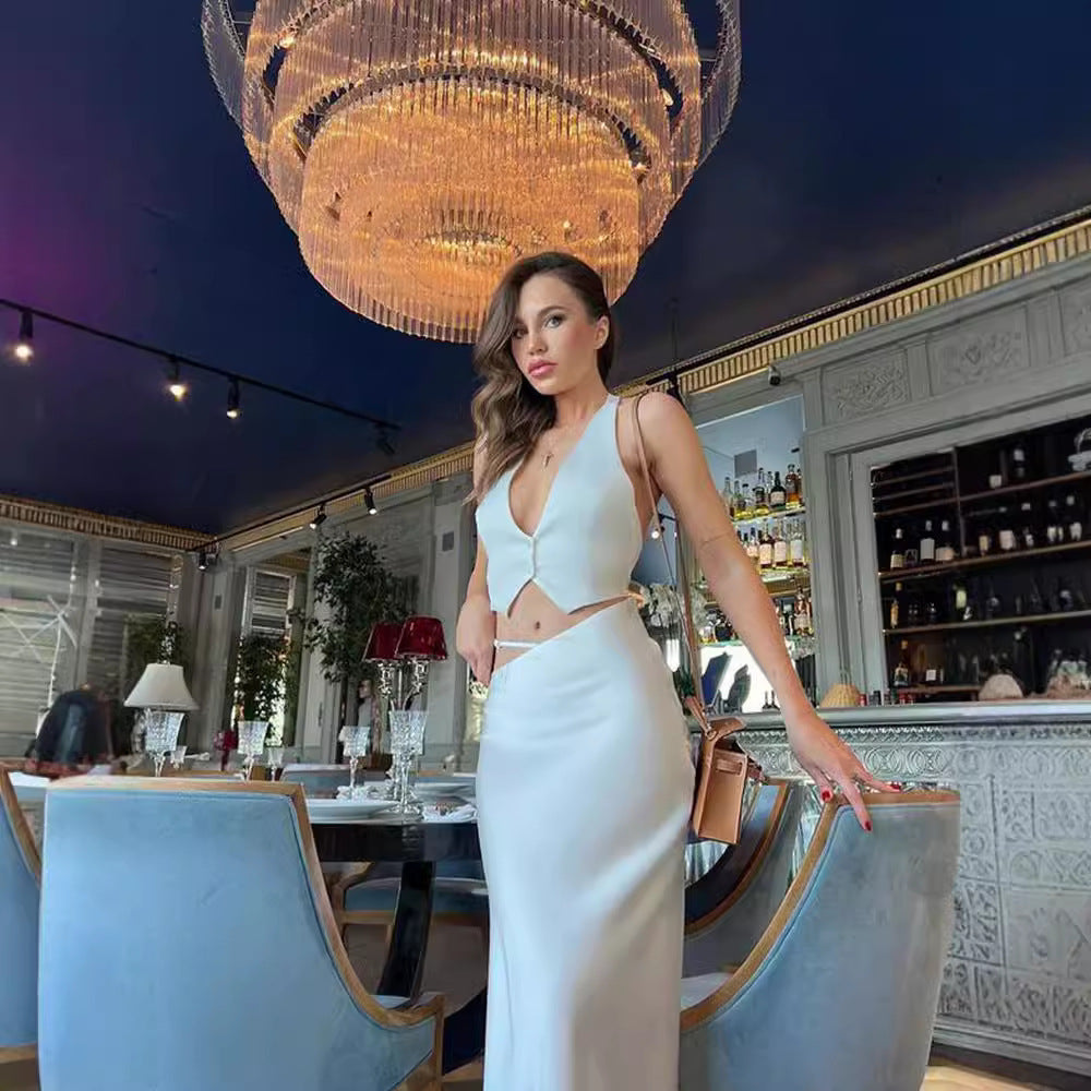 Women's Halter Top & Skirt Set - Backless Fishtail Suit