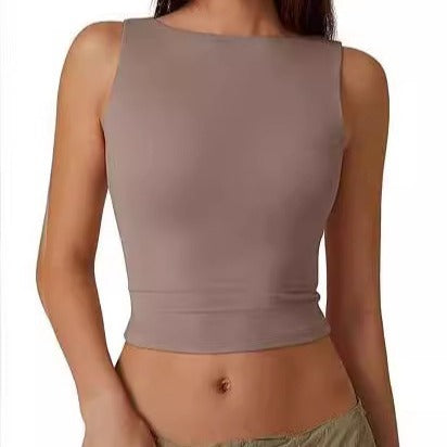 Women's Fitted Polyester Sleeveless Crew Neck Crop Top