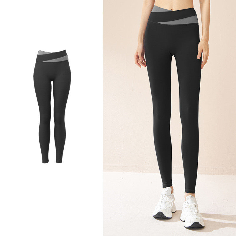 Seamless Spliced High Waist Yoga Leggings with Butt Lift and Quick-Dry Fabric