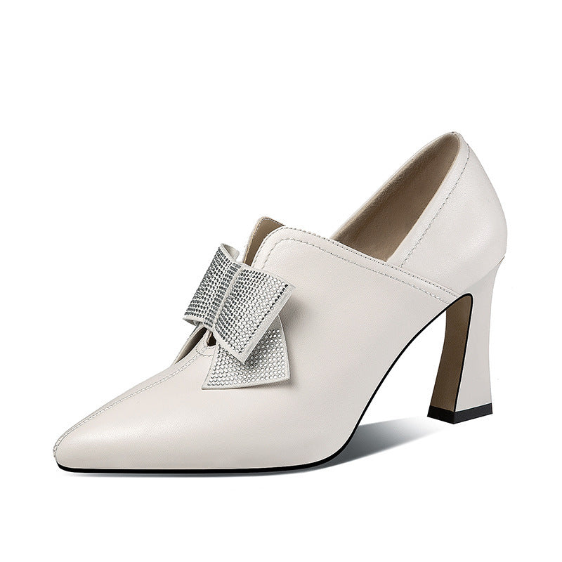 Elegant Rhinestone Bow Pointed Toe High Heels for Women