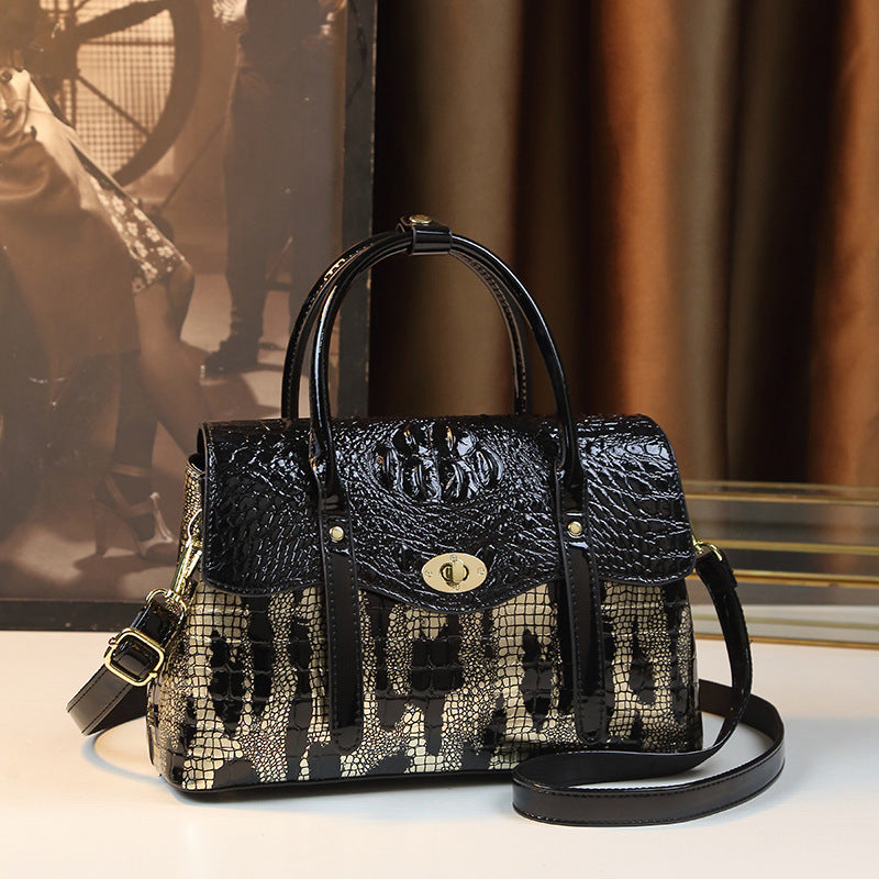 Chic Crocodile Embossed PU Leather Top Handle Crossbody Shoulder Bag