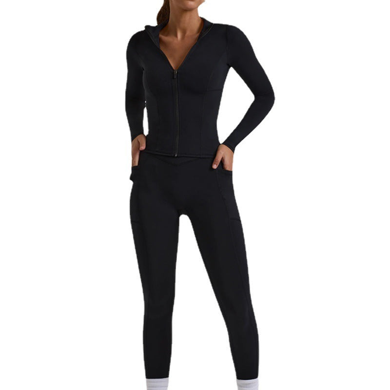 Comfortable Long Sleeve Workout Zip Up Top and High Waisted Leggings Set for Women