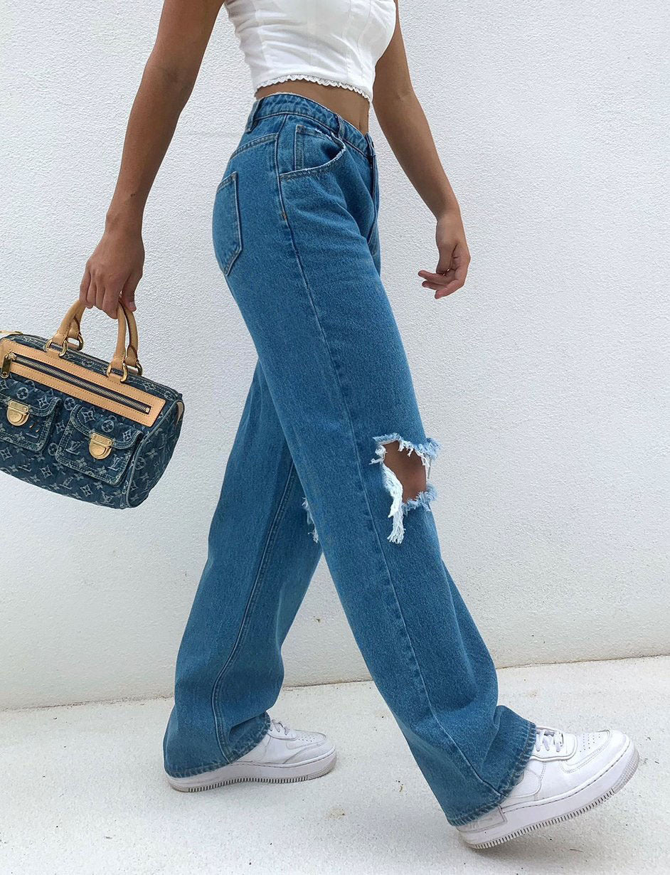 High-Waisted Ripped Wide-Leg Jeans | Ariana Vogue