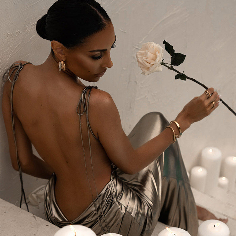 Women's Elegant Shimmering Gold Cowl Neck Slim Fit Maxi Dress for Special Evenings