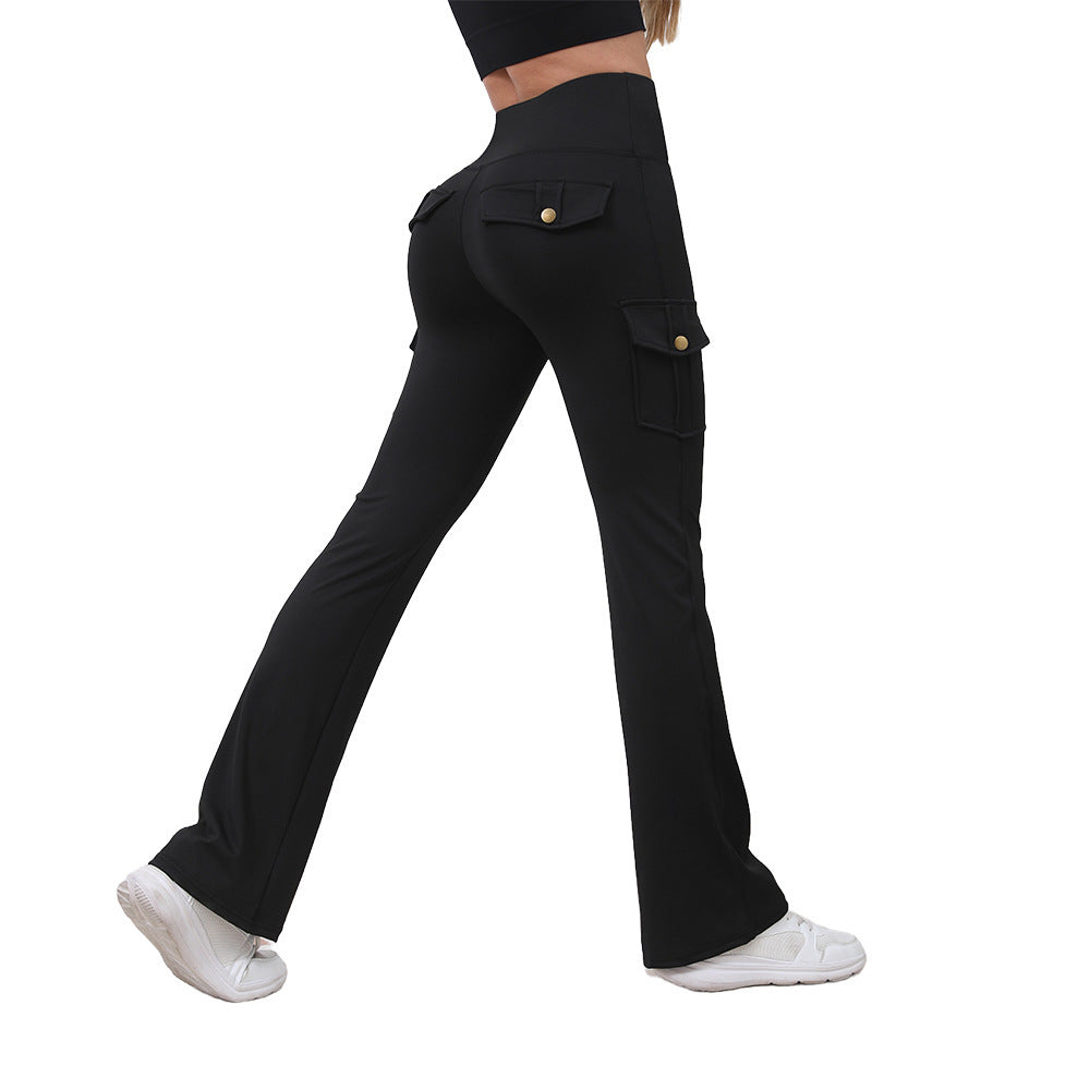 High-Waist Flared Yoga Pants with Cargo Pockets