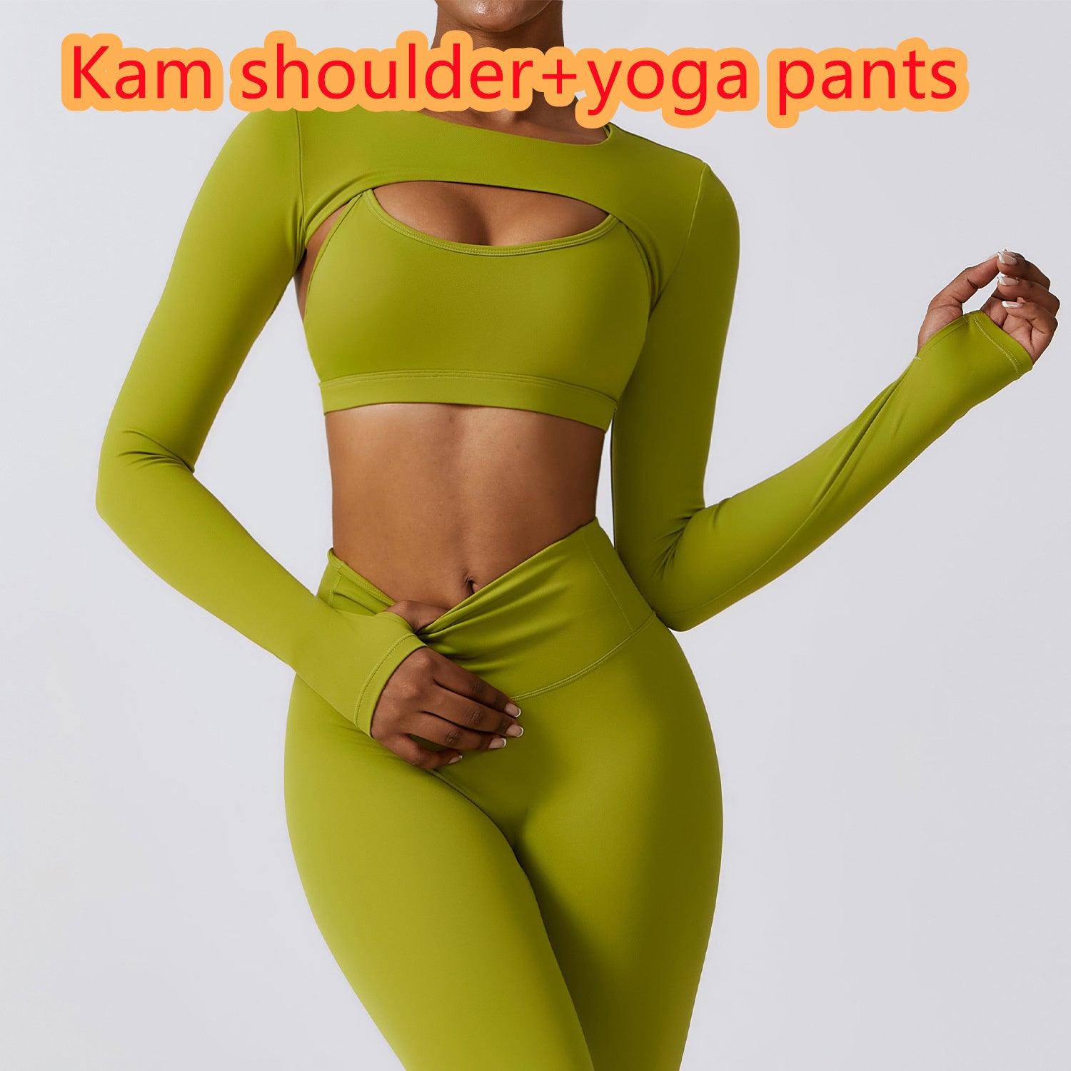 Women's Comfortable Long Sleeve Cutout Crop Top and High Waist Yoga Leggings Two Piece Workout Set