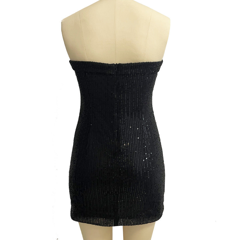 Sparkling Black Sequin Strapless Mini Dress - Elegant Party Attire