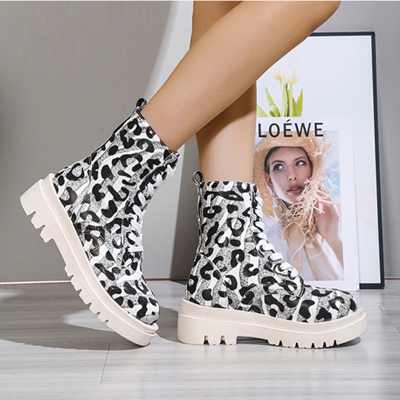 Zola Leopard Print Platform Combat Boots