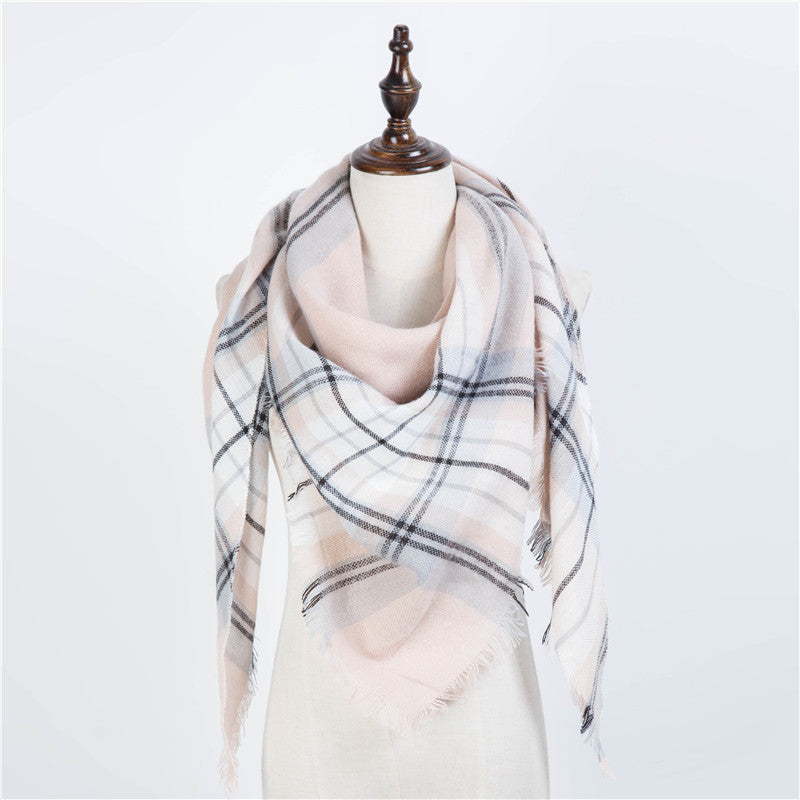 Cozy Plaid Triangle Shawl Scarf