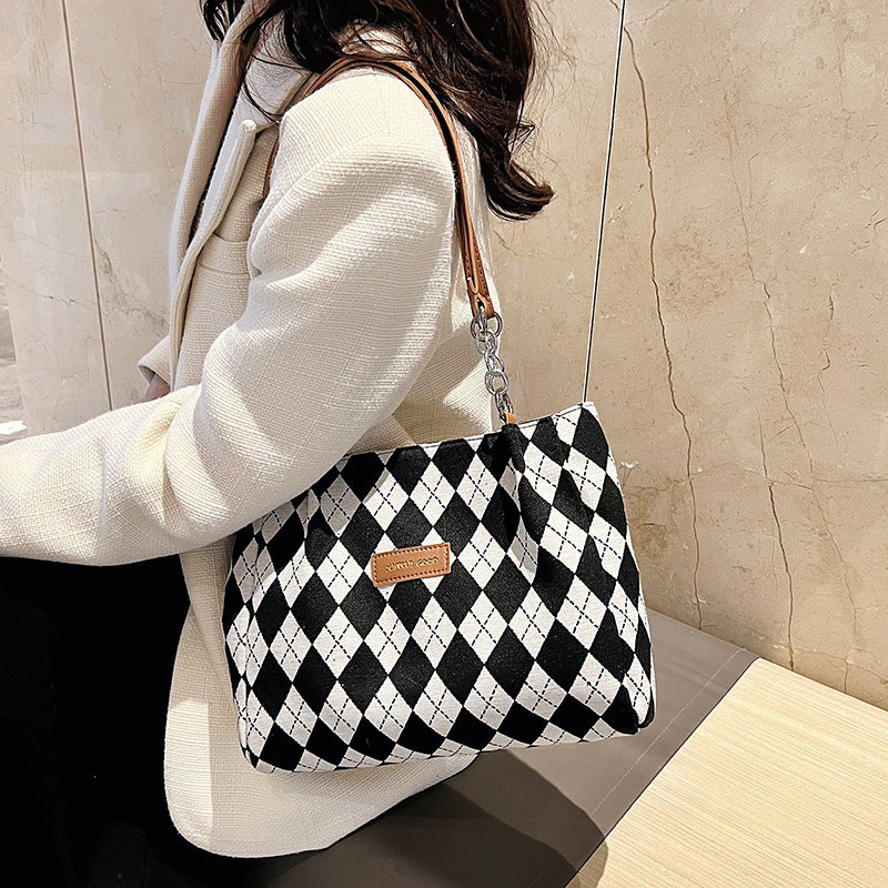 Chic Argyle Canvas Tote Bag - Spacious & Stylish
