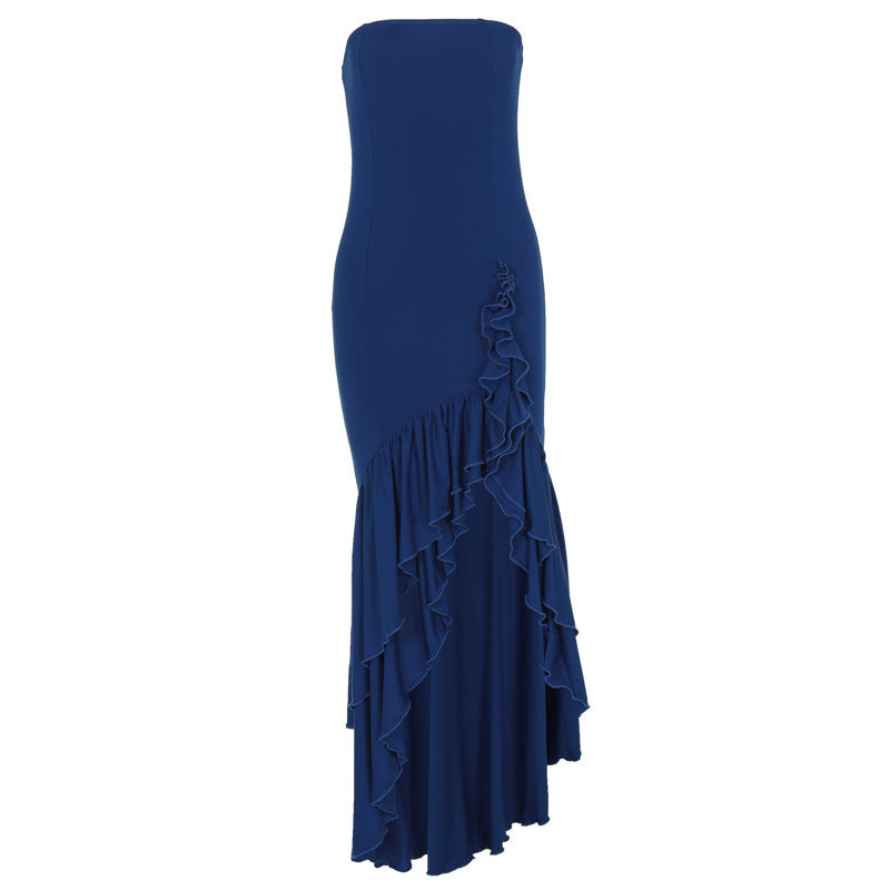 Women's Tube Top Maxi Dress - Ruffled Flounce Skirt