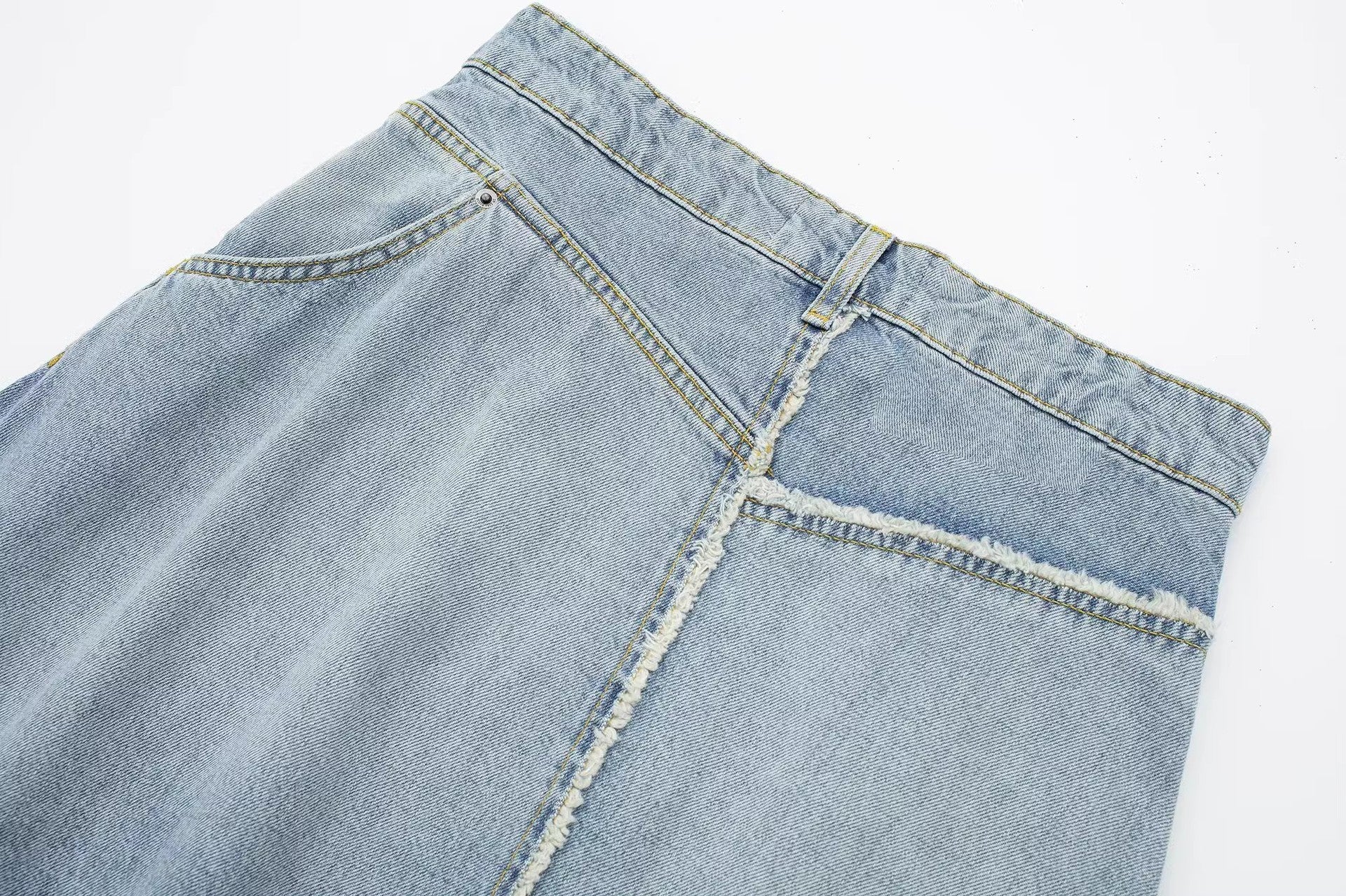 Trendy Asymmetric Faded Denim Midi Skirt with High Waist