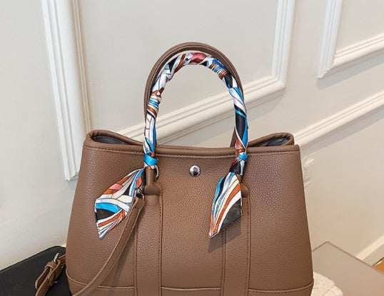 Stylish PU Leather Scarf Tote Bag - Versatile Shoulder & Crossbody Handbag