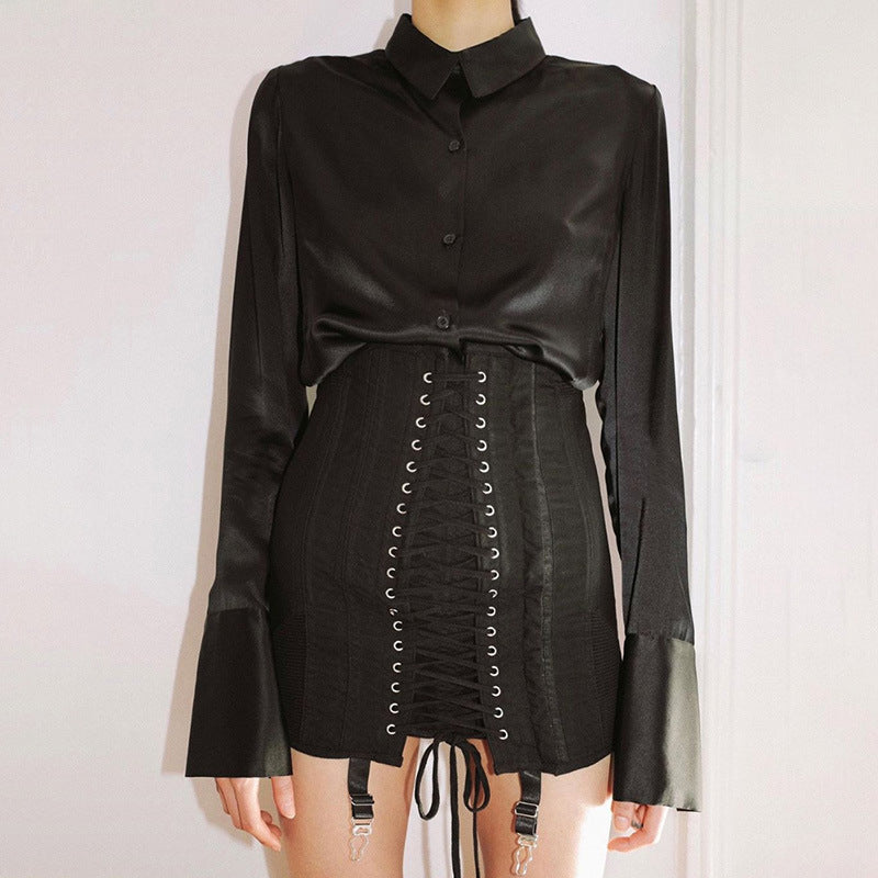 Chic High Waist Lace Up Garter Detail Mini Skirt for a Daring Look