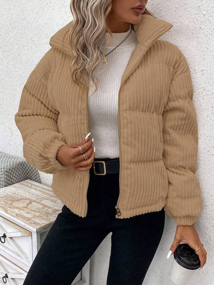 Cozy Thickened Corduroy Cotton Puffer Jacket for Winter Style
