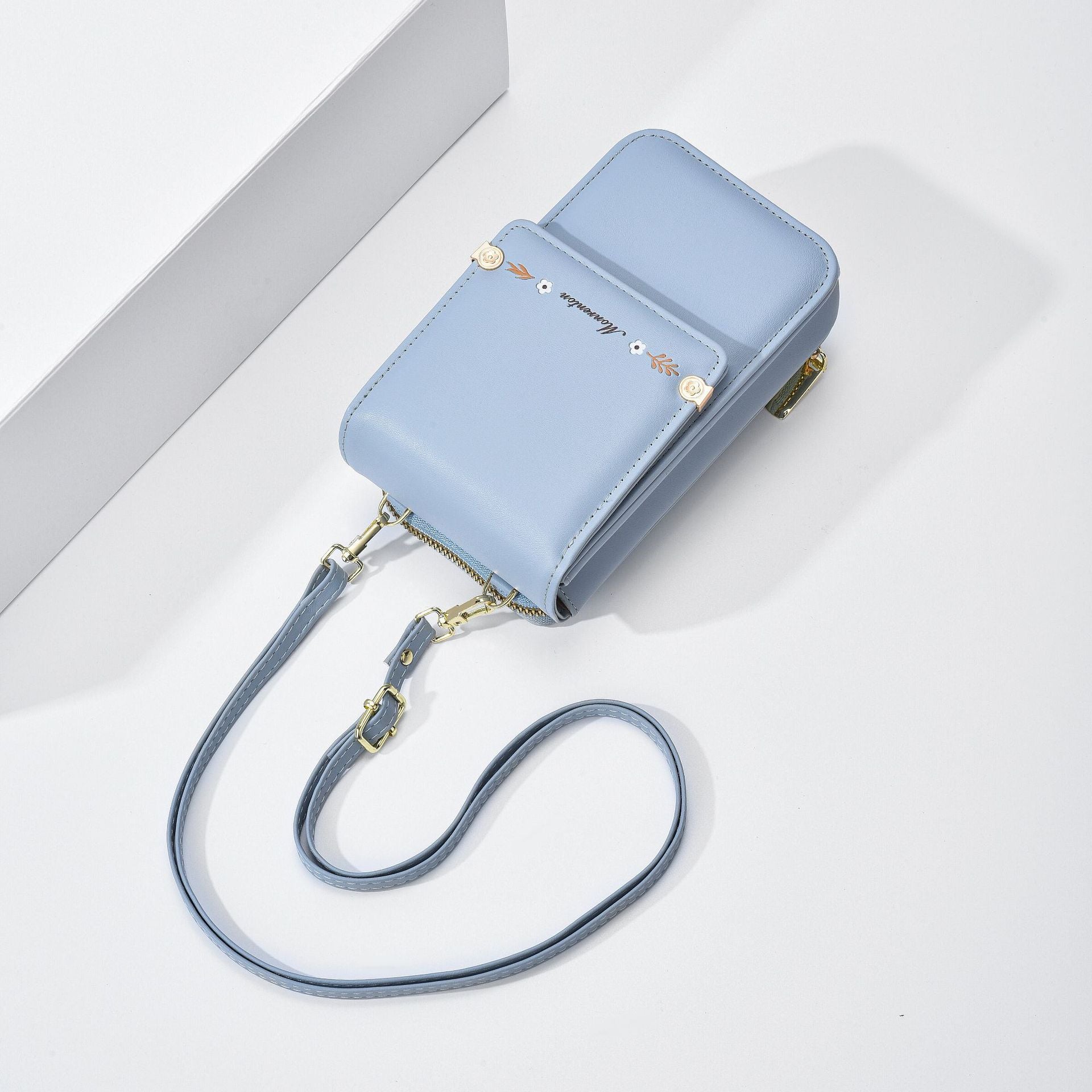 Embroidered PU Leather Mobile Phone Crossbody Bag for Women - Wallet