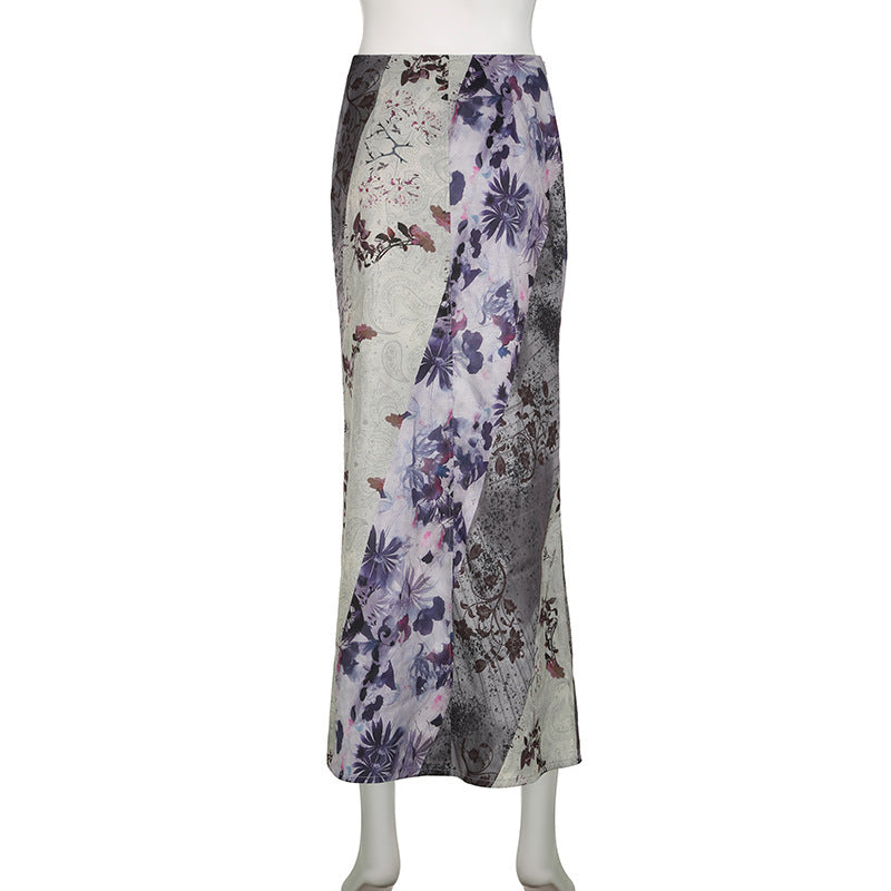 Vintage Floral Printed Flowy A Line Maxi Skirt for Elegant Style